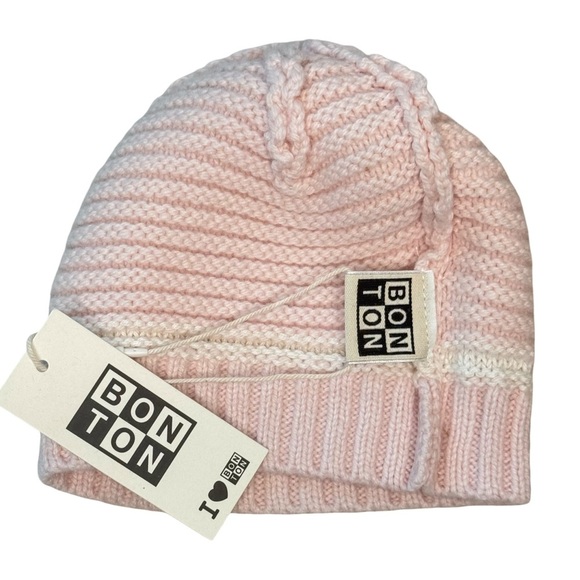NWT BONTON Paris Pink Knit Wool Baby Hat Beanie Size 3M - Picture 2 of 10
